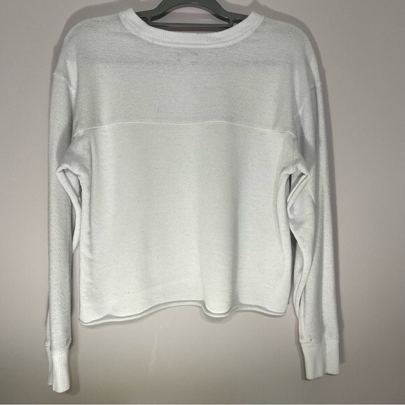aerie crewneck cropped distressed white athletic sweater cotton blend - Picture 7 of 10